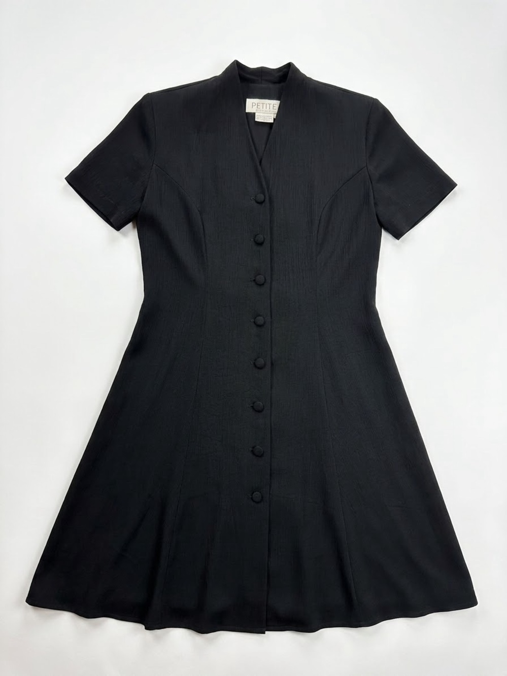 Petite Sophisticate Black Short-Sleeve Button-Front Midi Dress